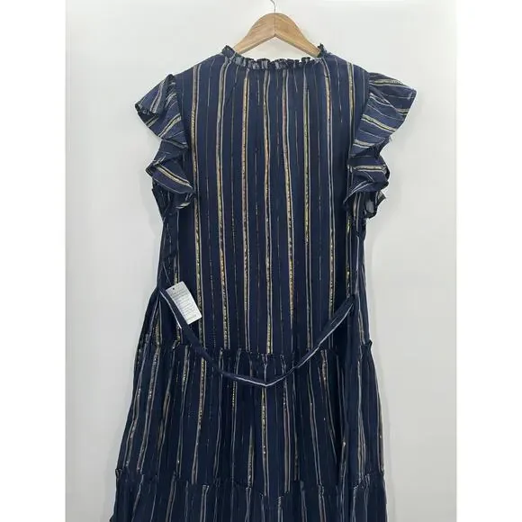 Adelyn Rae Boho Chic Nina Cotton Midi Dress Navy Blue Xlarge Classic With Pocket - Picture 8 of 12